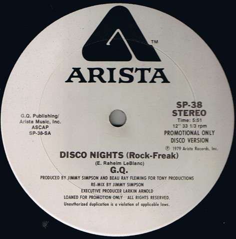 G.Q.* - Disco Nights (Rock-Freak) (12", Promo)