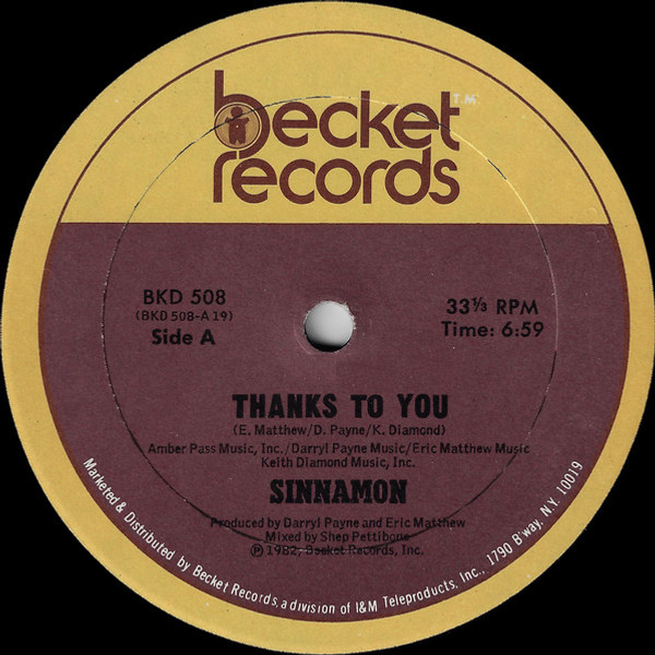 Sinnamon - Thanks To You (12", Single)