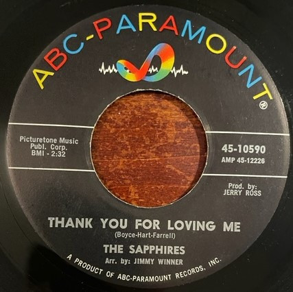 The Sapphires (3) - Thank You For Loving Me / Our Love Is Everywhere (7", Mono)