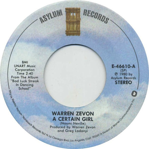 Warren Zevon - A Certain Girl / Empty-Handed Heart (7", Single)