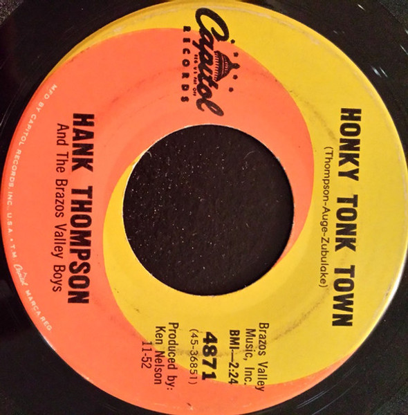 Hank Thompson And The Brazos Valley Boys* - Honky Tonk Town (7", Single)