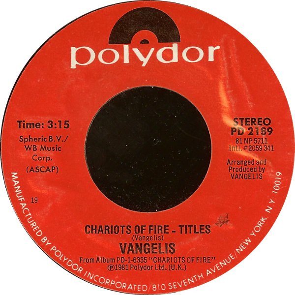 Vangelis - Chariots Of Fire - Titles (7", Single, Styrene, 19 )