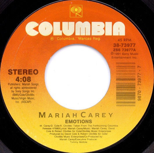 Mariah Carey - Emotions (7", Single, Styrene, Car)