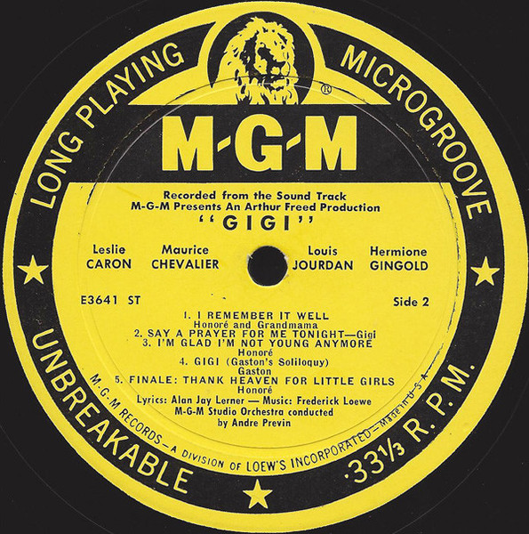 Various - "Gigi" - Original Cast Sound Track Album - MGM Records - E3641 ST - LP, Album, Mono 2201227577