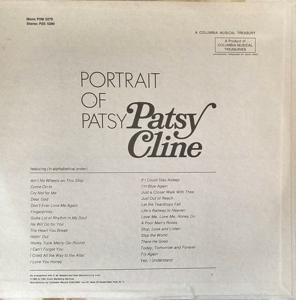 Patsy Cline - Portrait Of Patsy - Columbia Musical Treasuries - P2S 5280 - 2xLP, Comp 2156084096