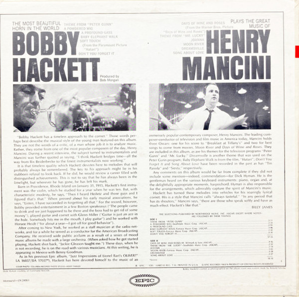 Bobby Hackett - Bobby Hackett Plays Henry Mancini - Epic - LN 24061 - LP, Mono 2198251829