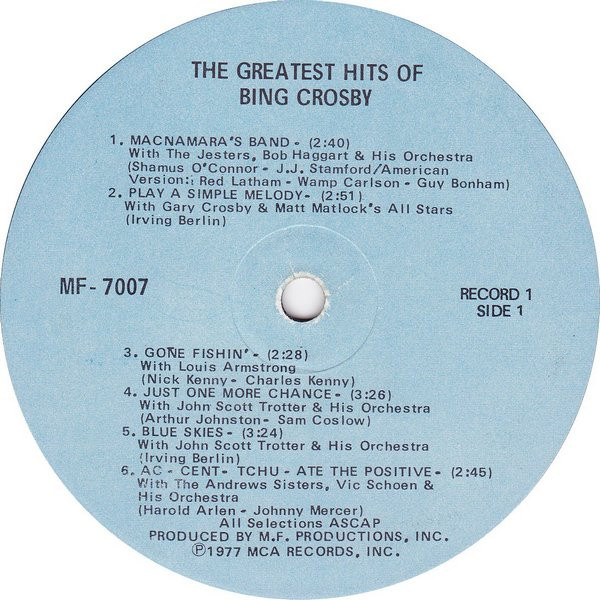 Bing Crosby - The Greatest Hits Of Bing Crosby - M.F. Productions, Inc. - MF-7007 - 2xLP, Comp 2181077621