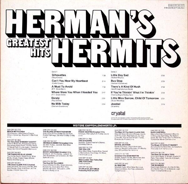 Herman's Hermits - Greatest Hits - Emidisc (2), Crystal (5) - 048-EMD-50 727, 048 CRY 50 727 - LP, Comp, RE 2152104206