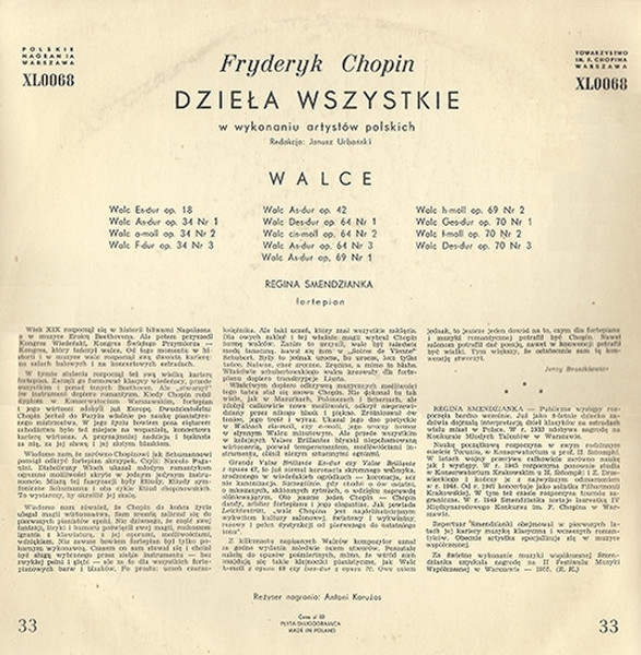 Fr√©d√©ric Chopin - Regina Smendzianka - Walce - Polskie Nagrania Muza - XL 0068 - LP, Album, Mono 2150249105