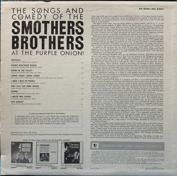 Smothers Brothers - The Songs And Comedy Of The Smothers Brothers At The Purple Onion - Mercury, Mercury - SR 60611, SR-60611 - LP, Album 2196821456