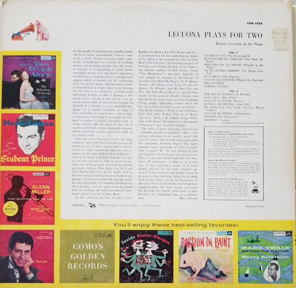 Ernesto Lecuona - Lecuona Plays For Two - RCA Victor, RCA Victor - LPM-1058, LPM 1058 - LP, Album, Mono 2188786550