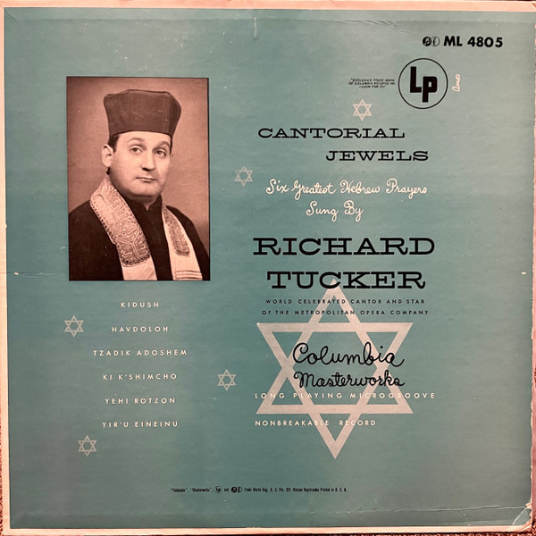 Richard Tucker (2) - Cantorial Jewels (Ten Greatest Hebrew Prayers) - Columbia Masterworks - ML 4805 - LP, Album, RE 2228924257