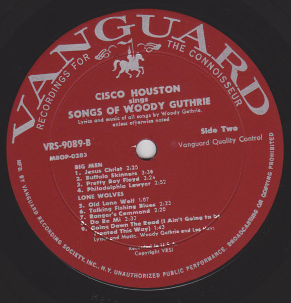 Cisco Houston - Cisco Houston Sings The Songs Of Woody Guthrie - Vanguard - VRS-9089 - LP, Album 2237432533