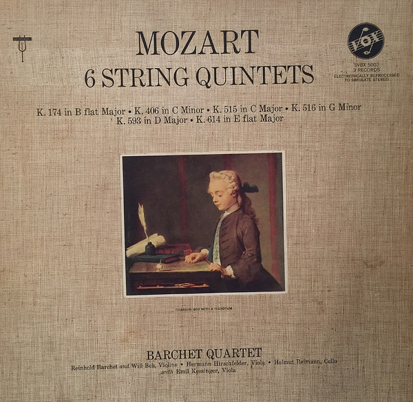 Wolfgang Amadeus Mozart, Barchet-Quartett - 6 String Quintets, K.174, 406, 515, 516, 593, 614 - VOX (6) - SVBX 5003 - 3xLP, Mono + Box 2227670866