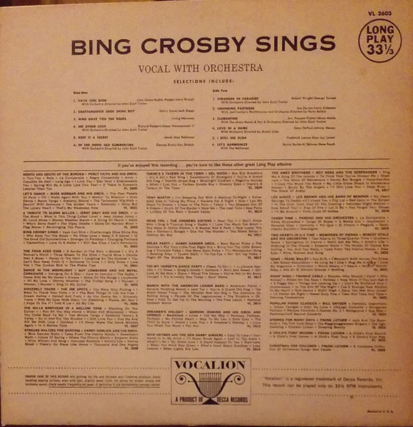 Bing Crosby - Bing Crosby Sings - Vocalion (2) - VL 3603 - LP, Comp 2230852405