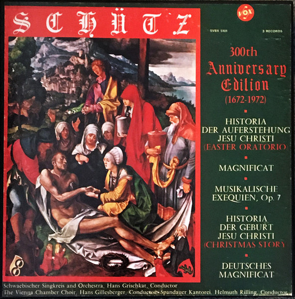 Heinrich Schütz - 300th Anniversary Edition 1672-1972 / Historia Der Auferstehung Jesu Christi / Magnificat / Musikalische Exequien, Op. 7 / Historia Der Geburt Jesu Christi / Deutsches Magnificat - VOX (6) - SVBX 5101 - 3xLP 2241673138