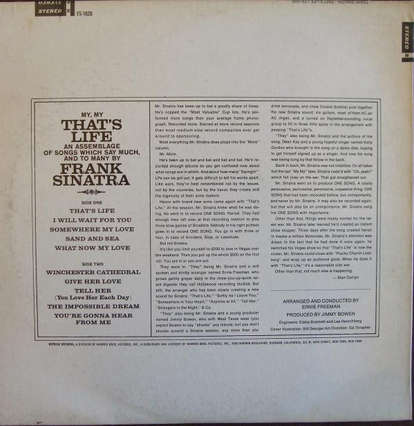 Frank Sinatra - That's Life - Reprise Records, Reprise Records - FS-1020, FS 1020 - LP, Album 2228590285