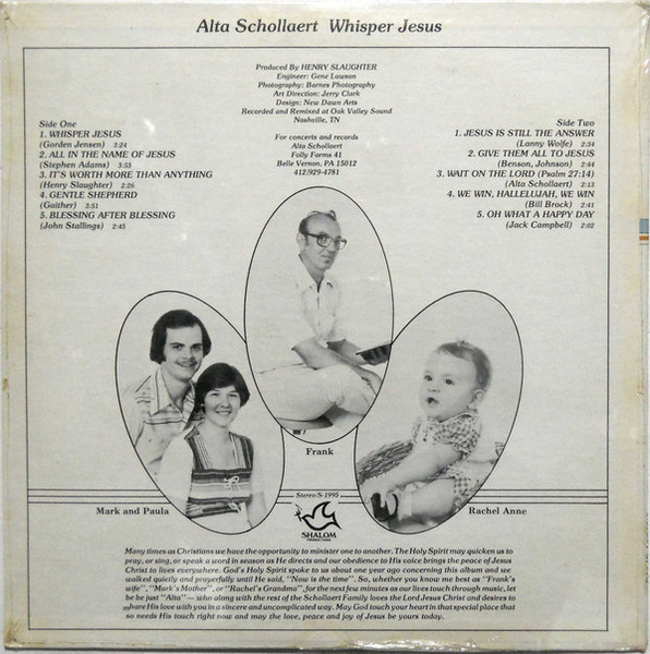 Alta Schollaert - Whisper Jesus - Shalom Productions - S-1995 - LP, Album 2230714693