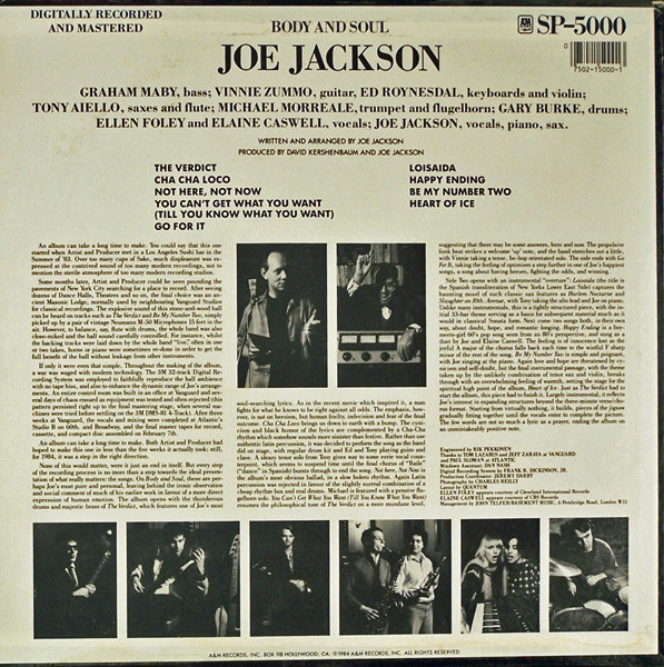 Joe Jackson - Body And Soul - A&M Records, A&M Records - SP5000, SP-5000 - LP, Album, Ind 2230449220