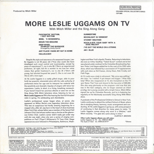 Leslie Uggams With Mitch Miller And His Sing-Along Chorus - More Leslie Uggams On TV - Columbia, Columbia Special Products - CS 8665, CSP 8665 - LP, Album, RE 2228884684
