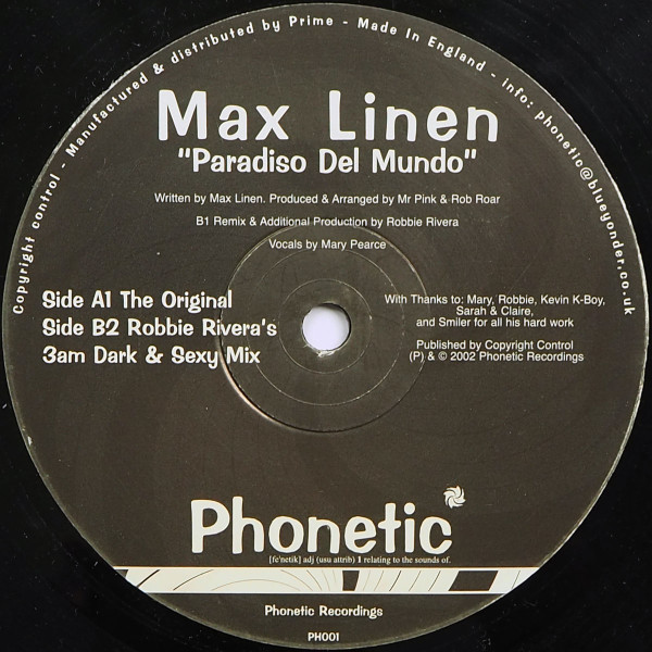 Max Linen - Paradiso Del Mundo - Phonetic Recordings - PH001 - 12" 2277172207