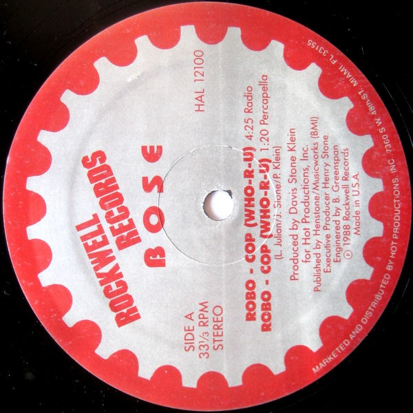 B.O.S.E. - Robo Cop (Who-R-U) - Rock Well Records - HAL 12100 - 12" 2252983453
