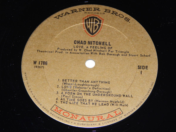 Chad Mitchell (2) - Love, A Feeling Of - Warner Bros. Records - W 1706 - LP, Album, Mono 2357848744