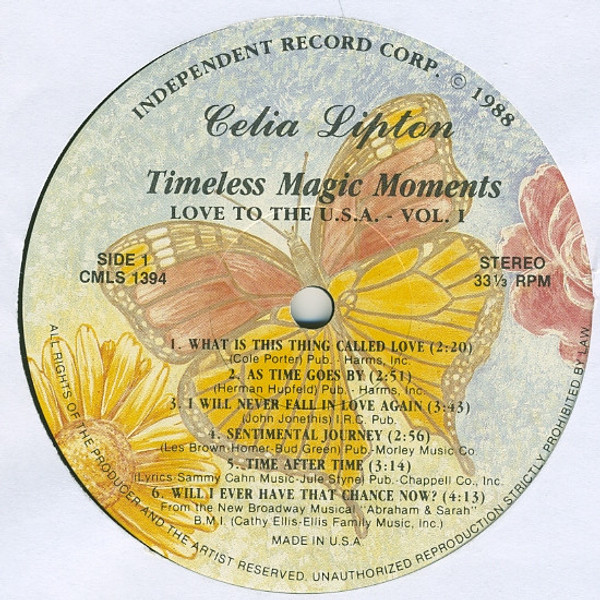 Celia Lipton - Timeless Magic Moments - Love To The U.S.A. Volume 1 - Independent Record Corp. - CMLS 1394 - LP 2277217543