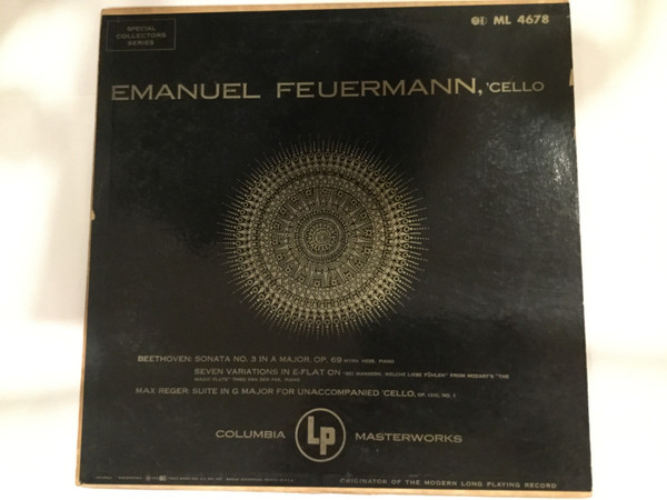 Emanuel Feuermann - Beethoven Sonata No. 3 in A Major - Columbia - ML 4678 - LP 2282992681