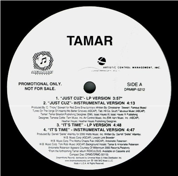 Tamar - Just Cuz - Dreamworks Records - DRM8P - 5212 - 12", Promo 2316534301