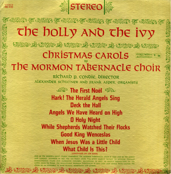 Mormon Tabernacle Choir - The Holly And The Ivy:  Christmas Carols By The Mormon Tabernacle Choir - Columbia Masterworks - XMS 6192 - LP 2477728808