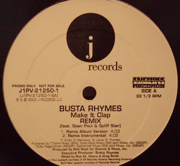 Busta Rhymes - Make It Clap (Remix) - J Records - J1PV-21250-1 - 12", Promo 2470130270