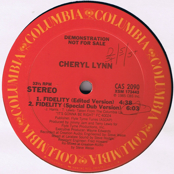 Cheryl Lynn - Fidelity - Columbia - CAS 2090 - 12", Promo 2428998986