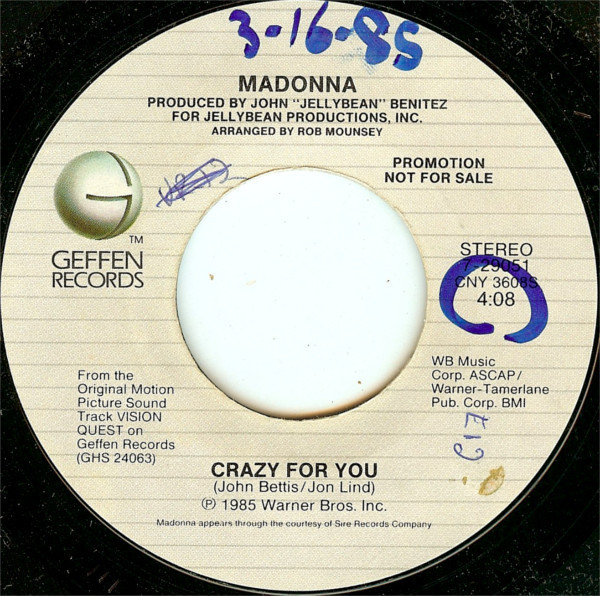 Madonna - Crazy For You (7", Single, Promo)