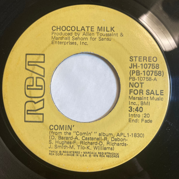 Chocolate Milk (2) - Comin' (7", Single, Mono, Promo)