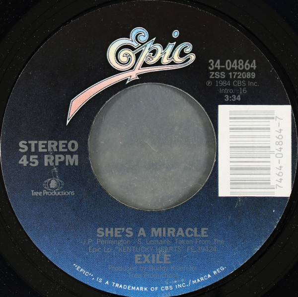 Exile (7) - She's A Miracle / I've Never Seen Anything (7", Single, Styrene, Pit)