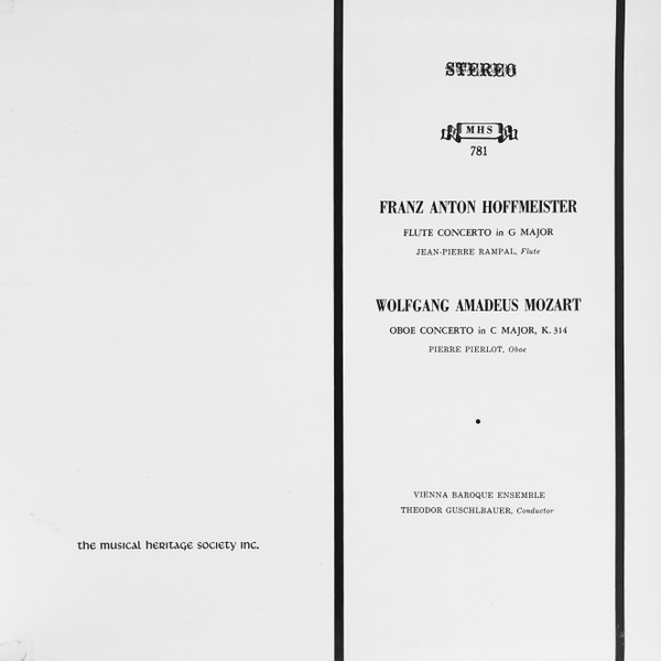 Franz Anton Hoffmeister, Wolfgang Amadeus Mozart - Jean-Pierre Rampal, Pierre Pierlot, Vienna Baroque Ensemble* Conductor Theodor Guschlbauer - Flute Concerto In G Major / Oboe Concerto In C Major, K. 314 (LP)