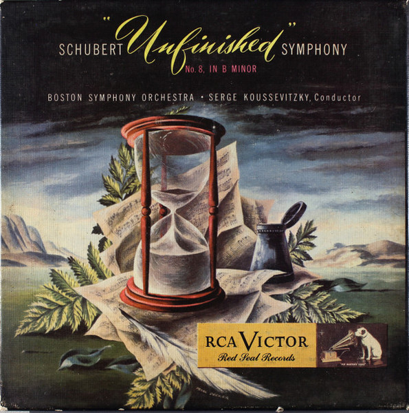 Schubert*, Boston Symphony Orchestra With Serge Koussevitzky - "Unfinished" Symphony No. 8 In B Minor (3x7", Album, Red + Box)
