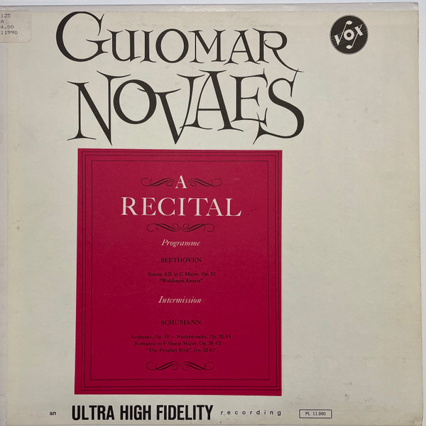 Guiomar Novaes, Beethoven* / Schuman* - A Recital (LP, Mono)