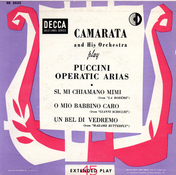 Camarata And His Orchestra* - Puccini Operatic Arias (7", EP)