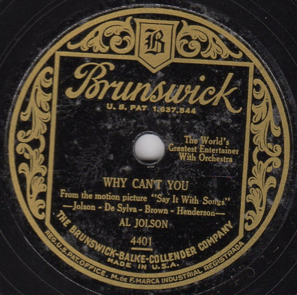 Al Jolson - Why Can't You / Used To You (Shellac, 10")