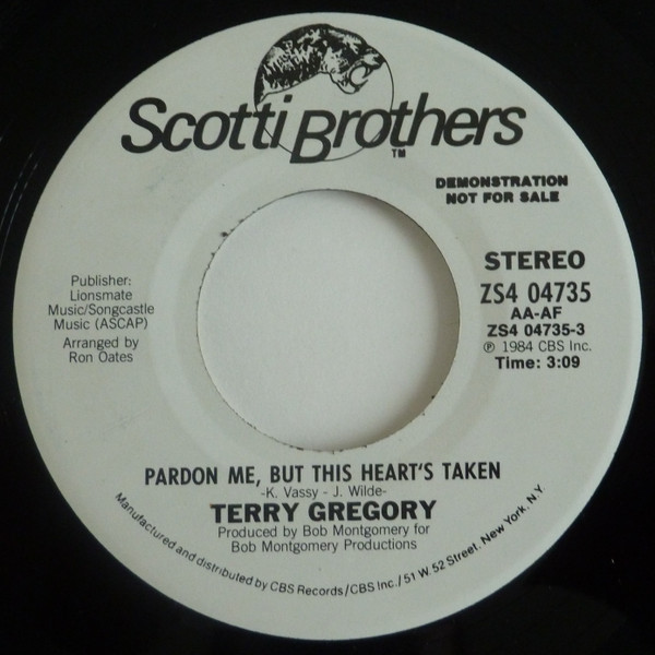 Terry Gregory - Pardon Me, But This Heart's Taken (7", Single, Promo)