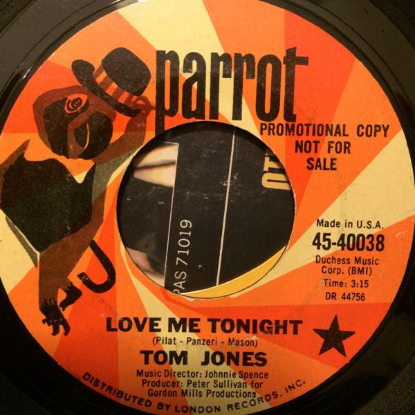 Tom Jones - Love Me Tonight (7", Single, Promo, Styrene, Mon)