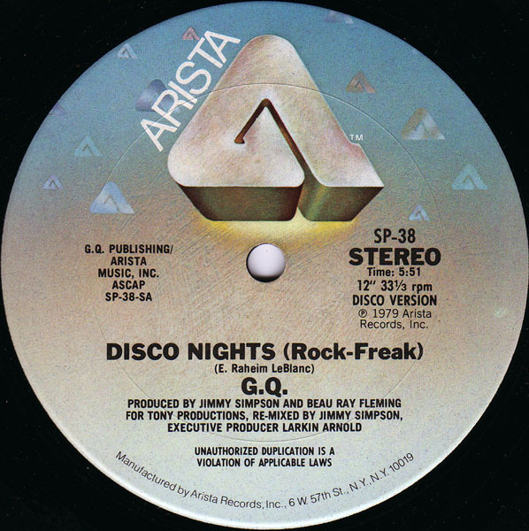 G.Q.* - Disco Nights (Rock-Freak) / Boogie Oogie Oogie (12", Single)