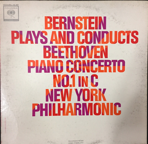 Bernstein* Plays And Conducts Beethoven*, New York Philharmonic* - Piano Concerto No. 1 In C (LP, Album, Mono)