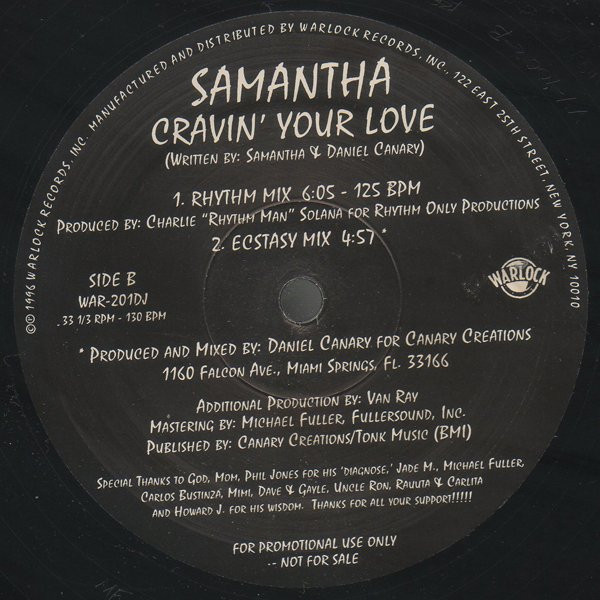 Samantha (7) - Cravin' Your Love (12", Promo)