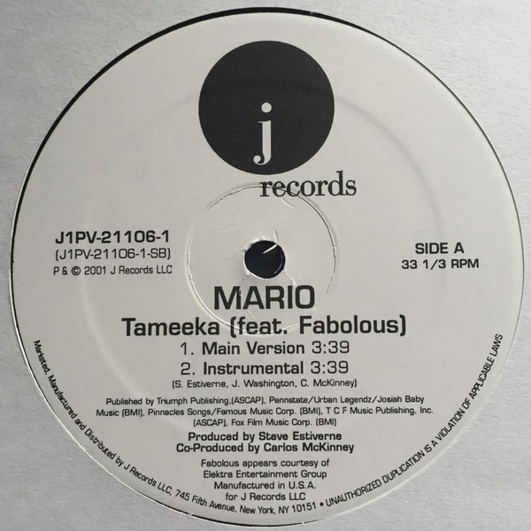 Mario Featuring Fabolous - Tameeka (12", Promo)