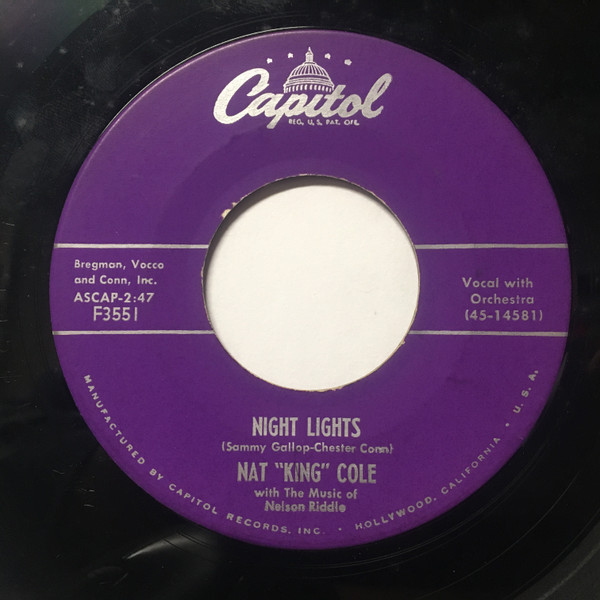 Nat "King" Cole* - Night Lights (7", Single, Scr)