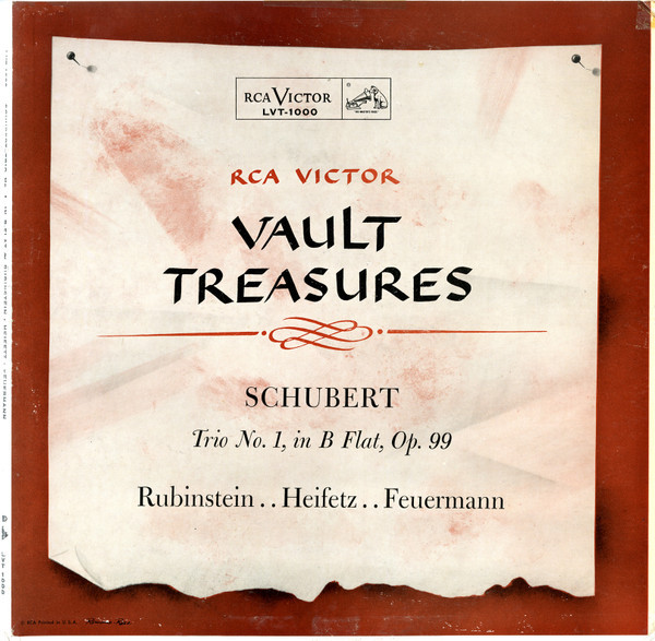 Schubert* - Rubinstein*, Heifetz*, Feuermann* - Trio No. 1, In B Flat, Op. 99 (LP, Mono, RE, RP, Sha)