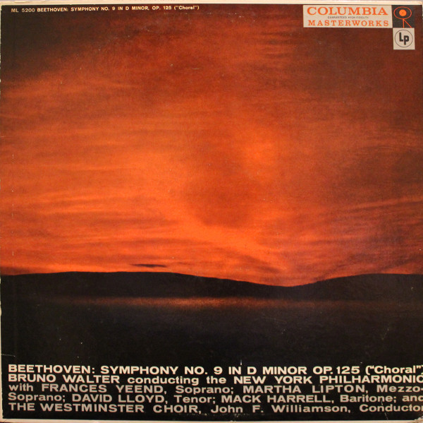 Beethoven* / New York Philharmonic*, Bruno Walter, The Westminster Choir* - Symphony No. 9 In D Minor, Op. 125 ("Choral") (LP, Mono)